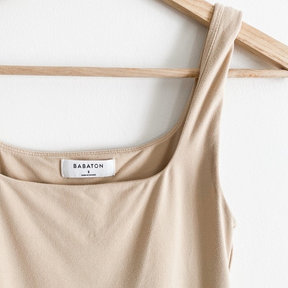 Aritzia Babaton Contour Squareneck Bodysuit, Soft Tan, Size Small - Picture 4 of 11